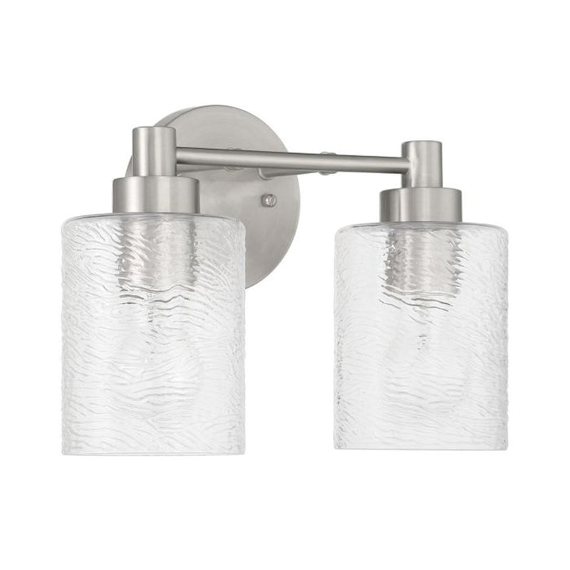 Craftmade Lyndsey 2 Light Vanity, Nickel/Clear Textured