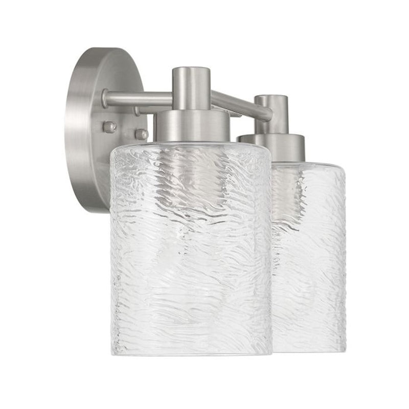 Craftmade Lyndsey 2 Light Vanity, Nickel/Clear Textured