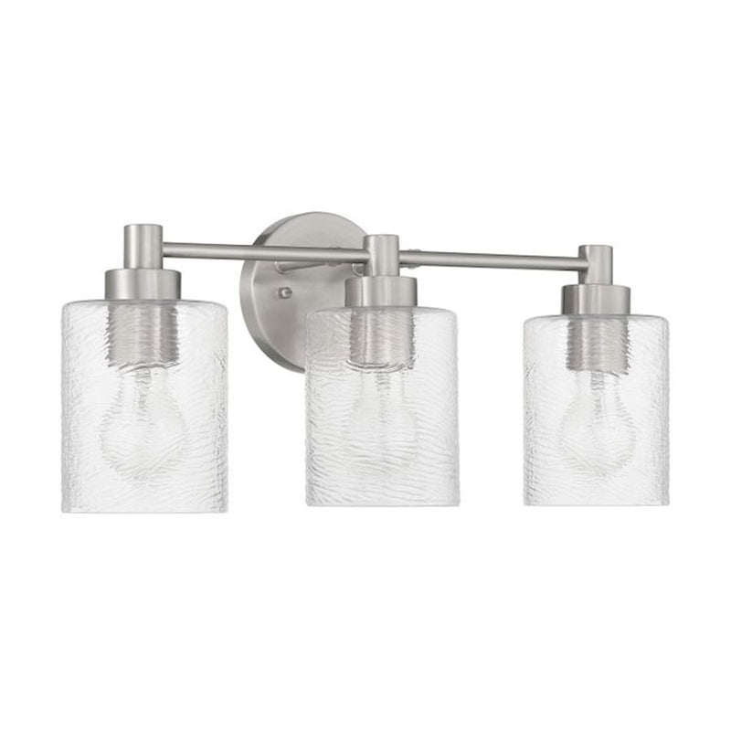 Craftmade Lyndsey 3 Light Vanity, Nickel/Clear Textured