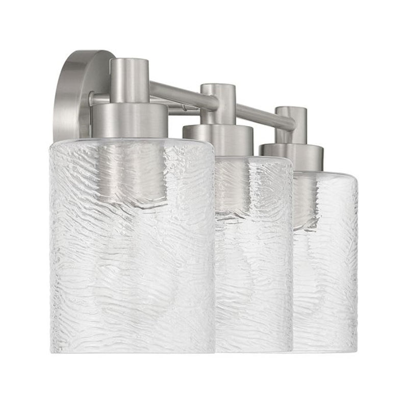 Craftmade Lyndsey 3 Light Vanity, Nickel/Clear Textured