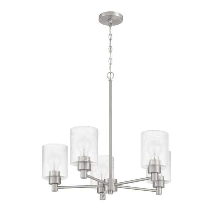 Craftmade Lyndsey 5 Light Chandelier, Nickel/Clear Textured - 60225-BNK