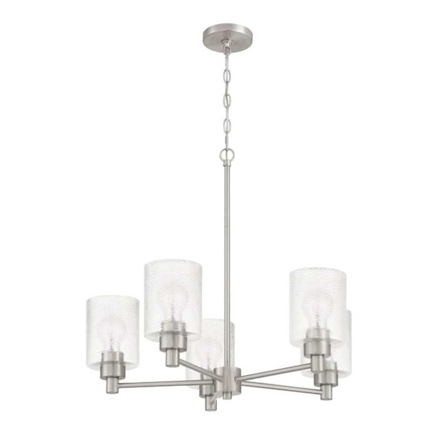 Craftmade Lyndsey 5 Light Chandelier, Nickel/Clear Textured - 60225-BNK
