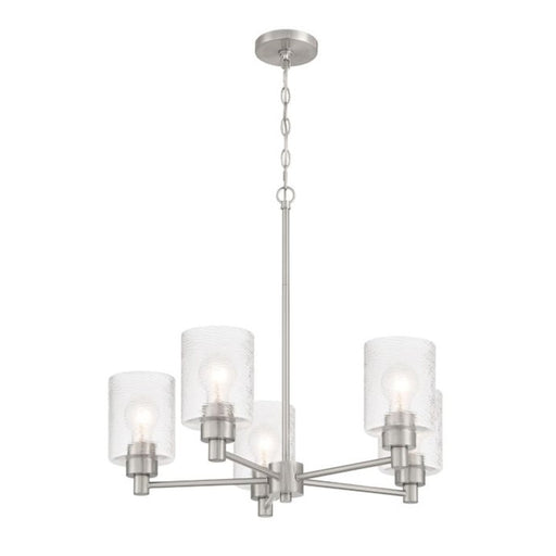 Craftmade Lyndsey 5 Light Chandelier, Nickel/Clear Textured