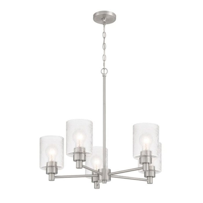 Craftmade Lyndsey 5 Light Chandelier, Nickel/Clear Textured
