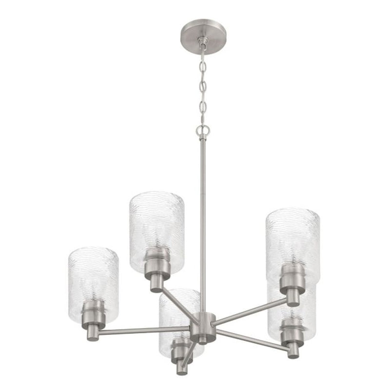 Craftmade Lyndsey 5 Light Chandelier, Nickel/Clear Textured