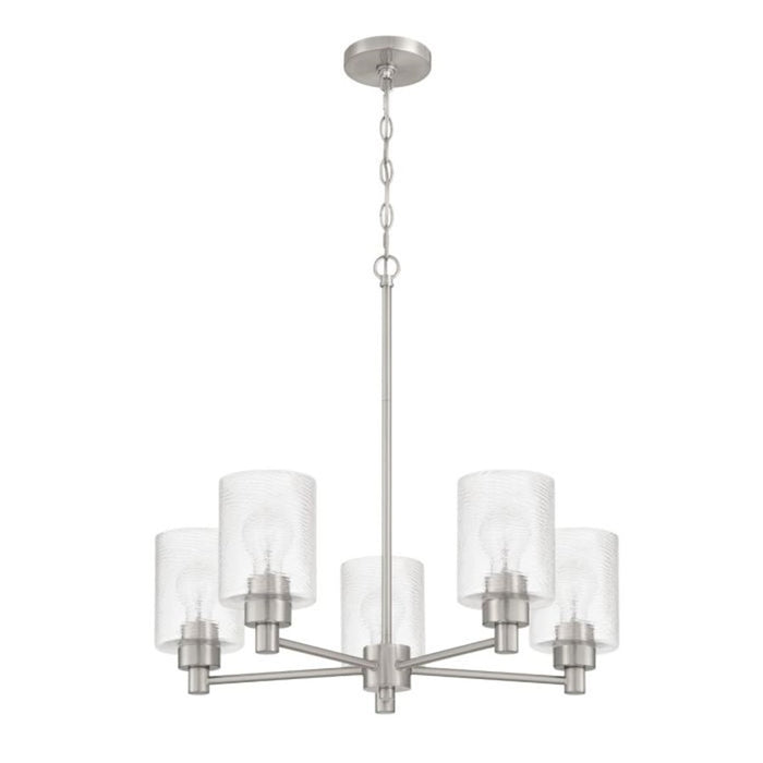 Craftmade Lyndsey 5 Light Chandelier, Nickel/Clear Textured