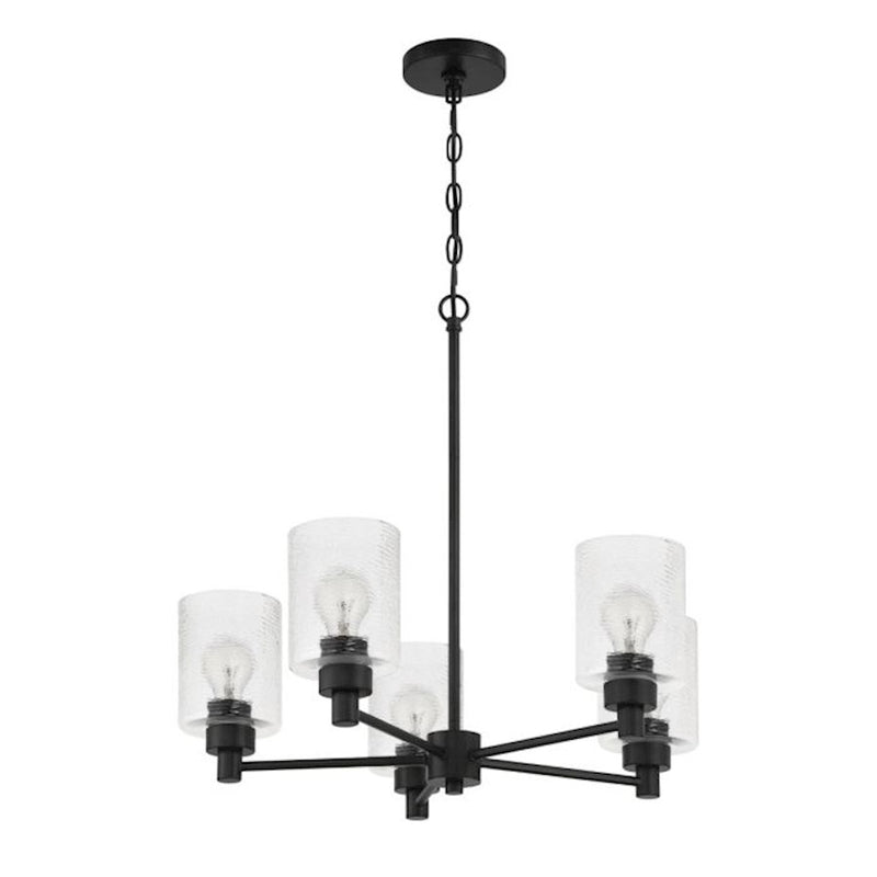 Craftmade Lyndsey 5 Light Chandelier, Black/Clear Textured