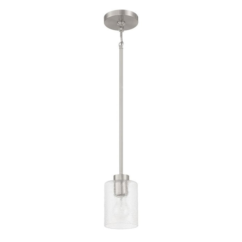 Craftmade Lyndsey 1 Light Mini Pendant, Nickel/Clear Textured