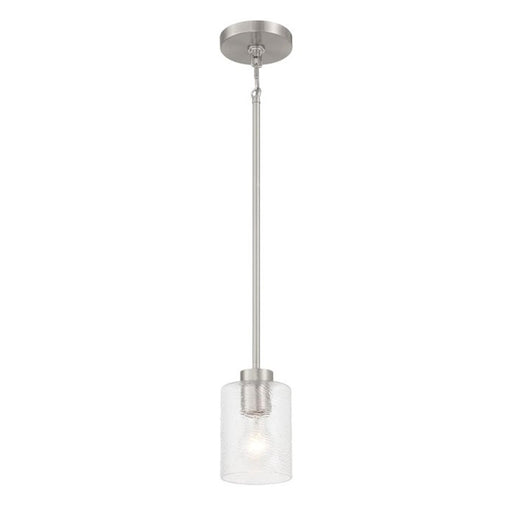 Craftmade Lyndsey 1 Light Mini Pendant, Nickel/Clear Textured