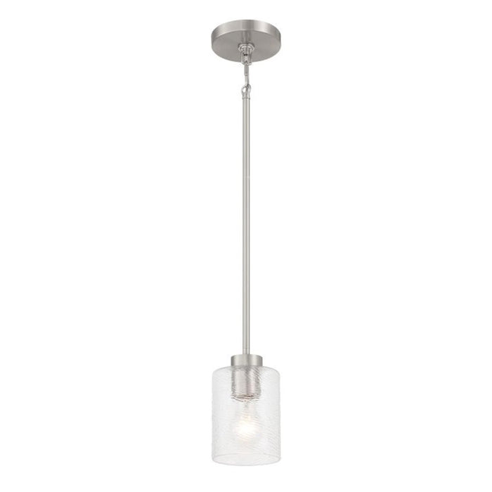 Craftmade Lyndsey 1 Light Mini Pendant, Nickel/Clear Textured