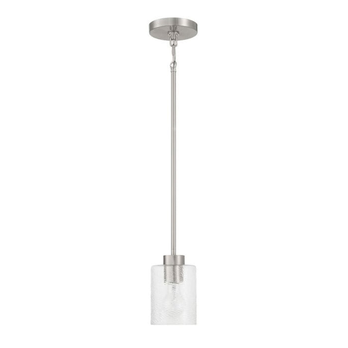 Craftmade Lyndsey 1 Light Mini Pendant, Nickel/Clear Textured