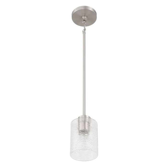 Craftmade Lyndsey 1 Light Mini Pendant, Nickel/Clear Textured