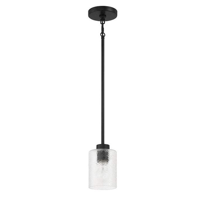 Craftmade Lyndsey 1 Light Mini Pendant, Black/Clear Textured - 60291-FB