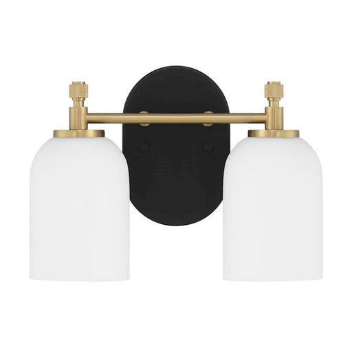 Craftmade Council 2 Light Vanity, Black/Brass/White Frosted - 60302-FBSB