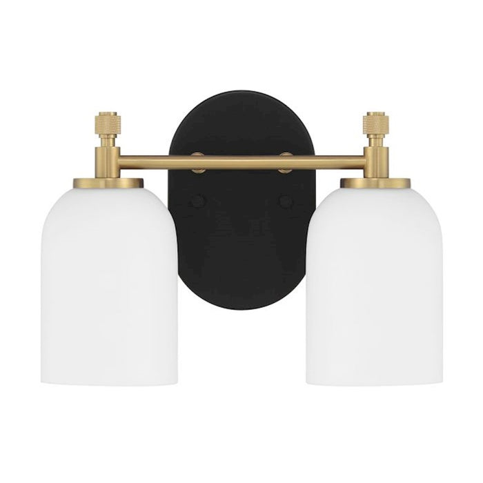Craftmade Council 2 Light Vanity, Black/Brass/White Frosted - 60302-FBSB