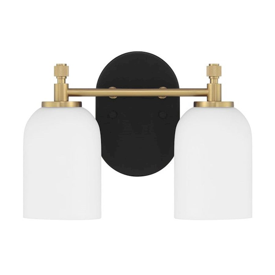 Craftmade Council 2 Light Vanity, Black/Brass/White Frosted - 60302-FBSB