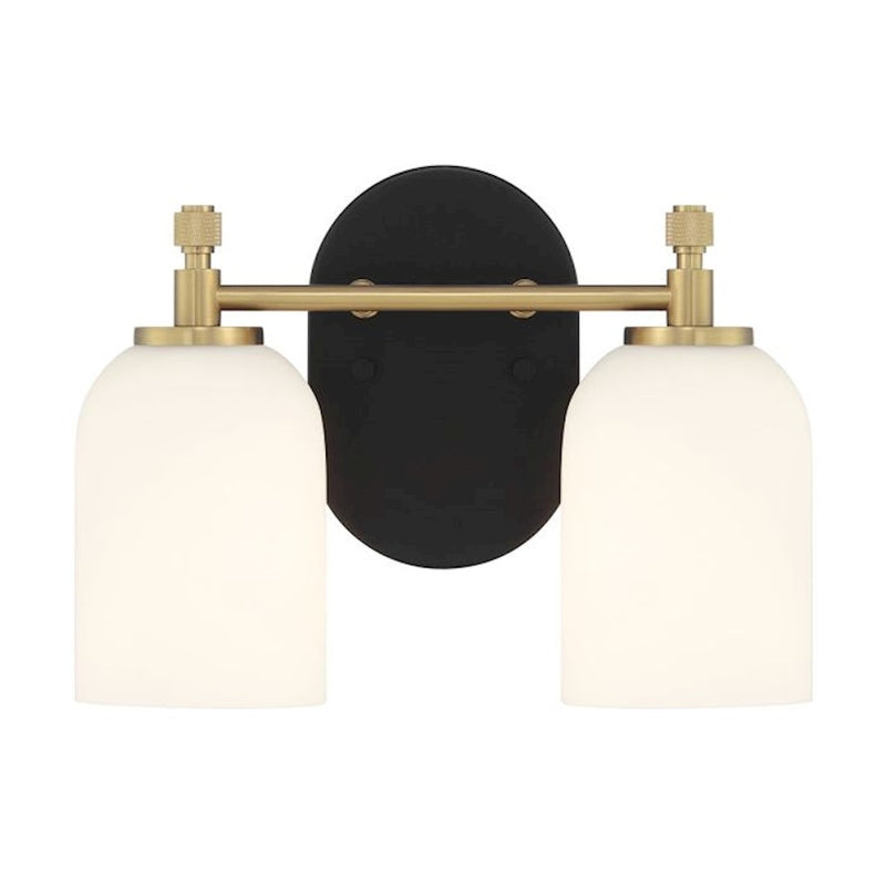 Craftmade Council 2 Light Vanity, Black/Brass/White Frosted