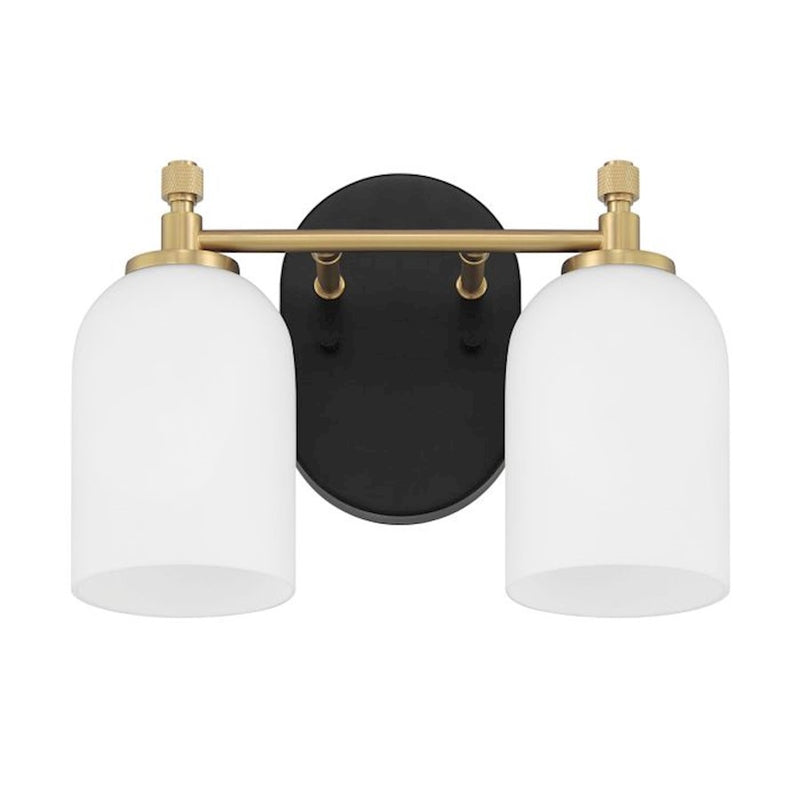 Craftmade Council 2 Light Vanity, Black/Brass/White Frosted