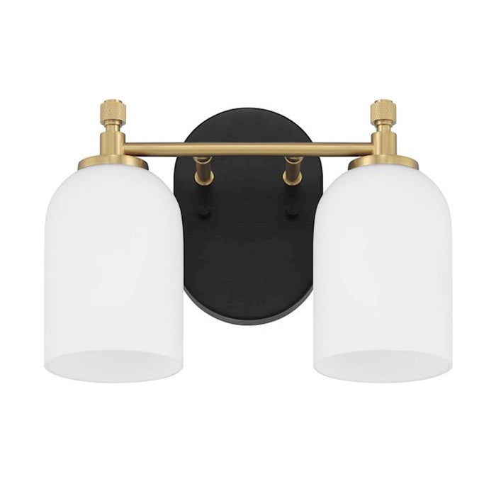 Craftmade Council 2 Light Vanity, Black/Brass/White Frosted