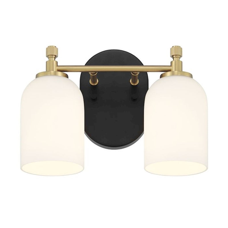 Craftmade Council 2 Light Vanity, Black/Brass/White Frosted