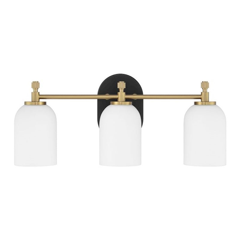 Craftmade Council 3 Light Vanity, Black/Brass/White Frosted
