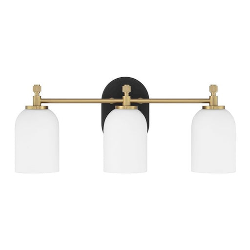 Craftmade Council 3 Light Vanity, Black/Brass/White Frosted - 60303-FBSB