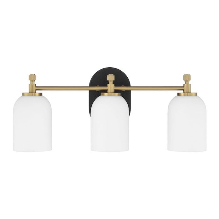 Craftmade Council 3 Light Vanity, Black/Brass/White Frosted - 60303-FBSB