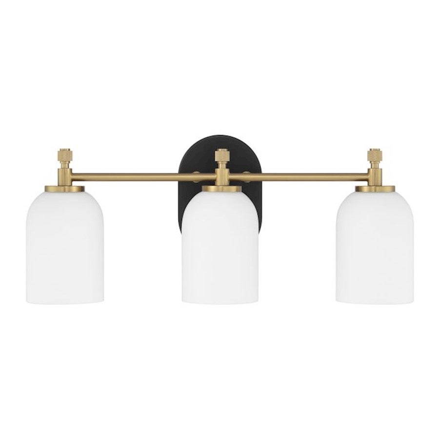 Craftmade Council 3 Light Vanity, Black/Brass/White Frosted - 60303-FBSB