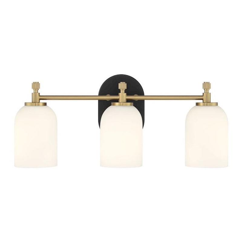 Craftmade Council 3 Light Vanity, Black/Brass/White Frosted