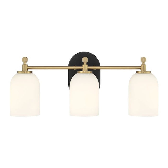 Craftmade Council 3 Light Vanity, Black/Brass/White Frosted