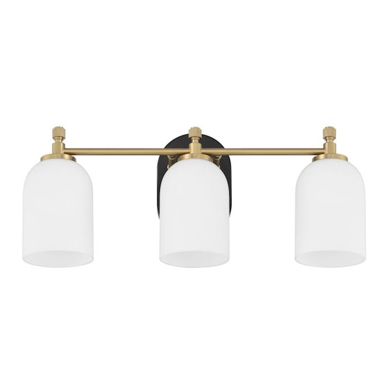 Craftmade Council 3 Light Vanity, Black/Brass/White Frosted