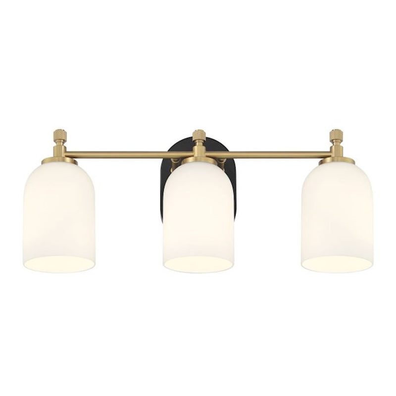 Craftmade Council 3 Light Vanity, Black/Brass/White Frosted