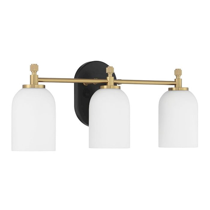 Craftmade Council 3 Light Vanity, Black/Brass/White Frosted