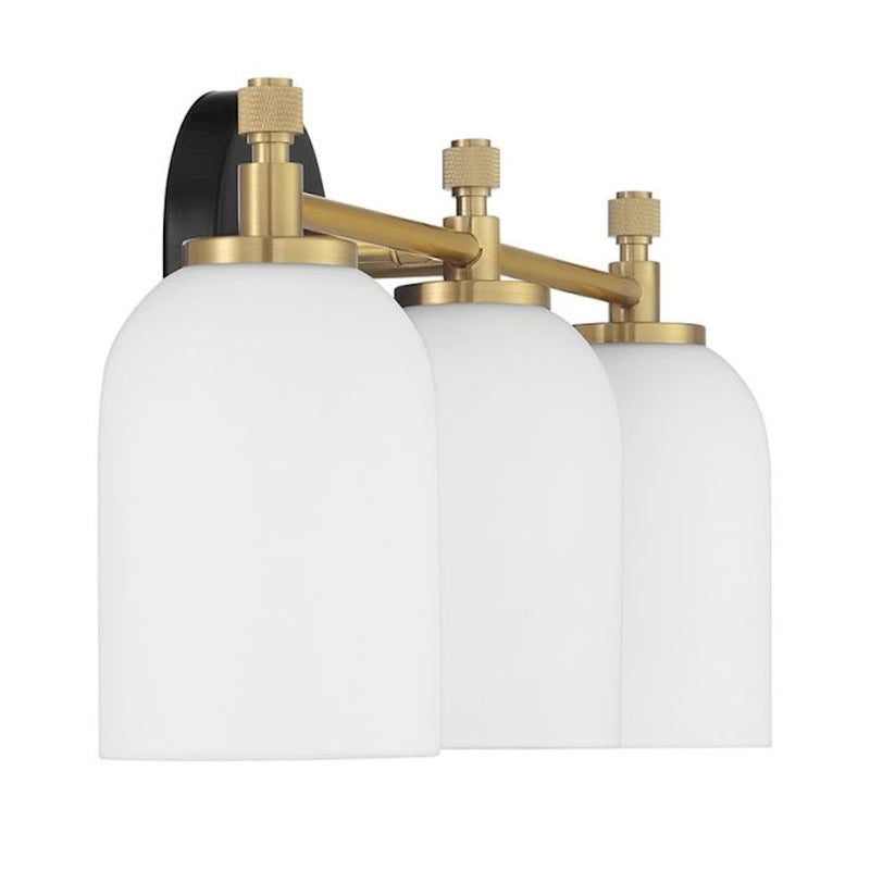 Craftmade Council 3 Light Vanity, Black/Brass/White Frosted