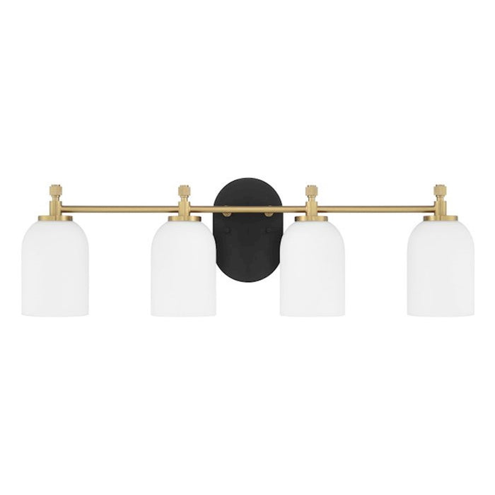 Craftmade Council 4 Light Vanity, Black/Brass/White Frosted - 60304-FBSB