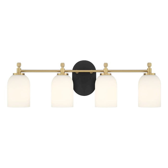 Craftmade Council 4 Light Vanity, Black/Brass/White Frosted