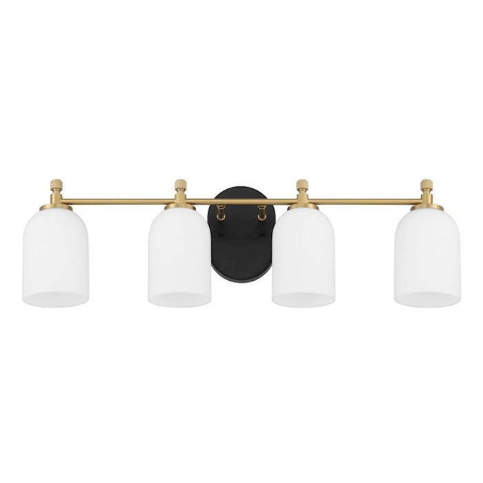 Craftmade Council 4 Light Vanity, Black/Brass/White Frosted