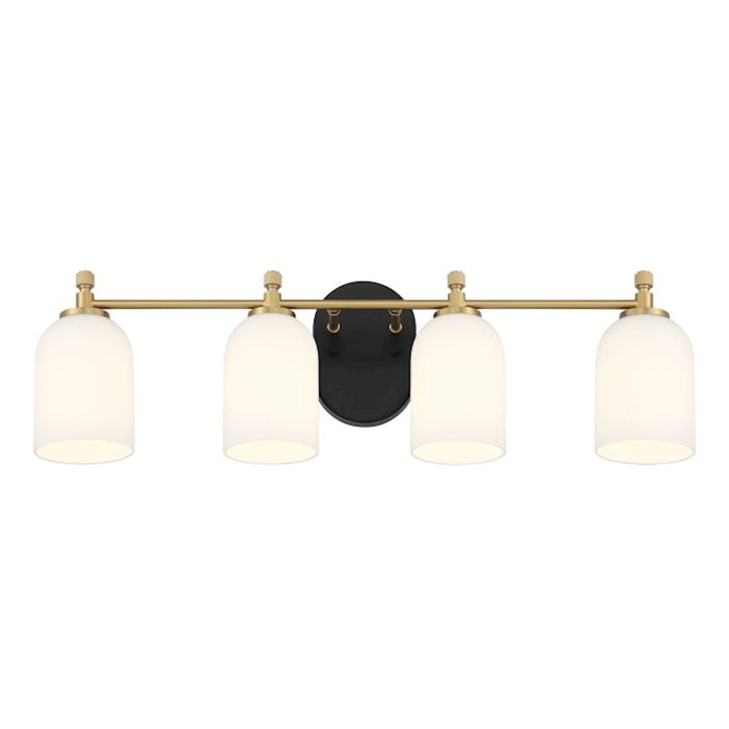 Craftmade Council 4 Light Vanity, Black/Brass/White Frosted