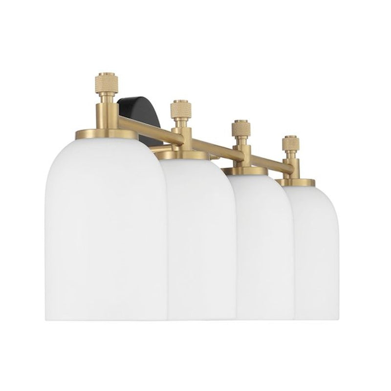 Craftmade Council 4 Light Vanity, Black/Brass/White Frosted