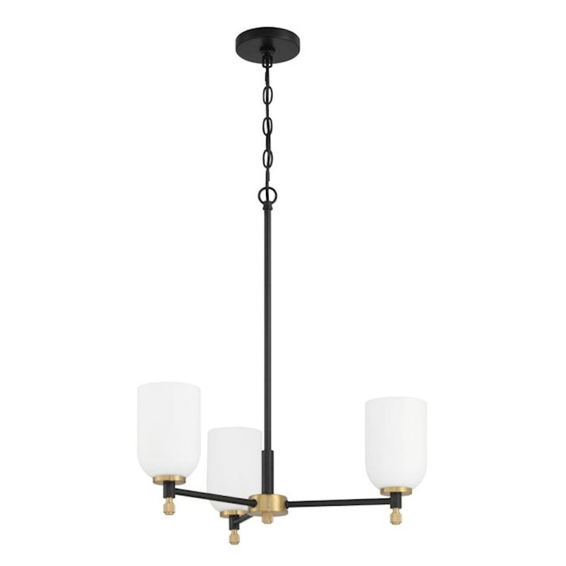 Craftmade Council 3 Light Chandelier, Black/Brass/White Frosted