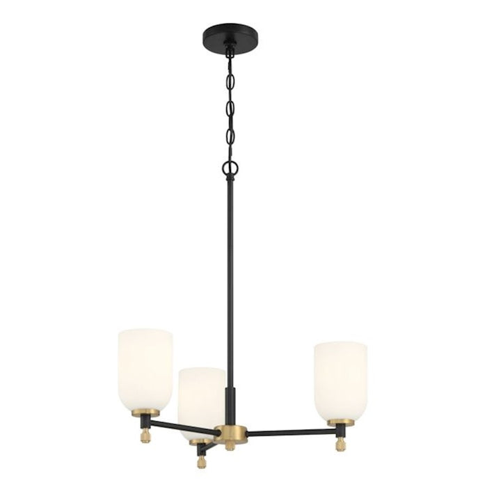 Craftmade Council 3 Light Chandelier, Black/Brass/White Frosted