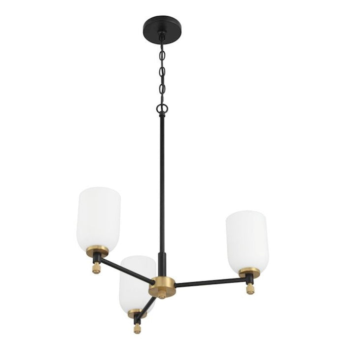 Craftmade Council 3 Light Chandelier, Black/Brass/White Frosted