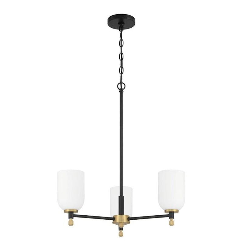 Craftmade Council 3 Light Chandelier, Black/Brass/White Frosted