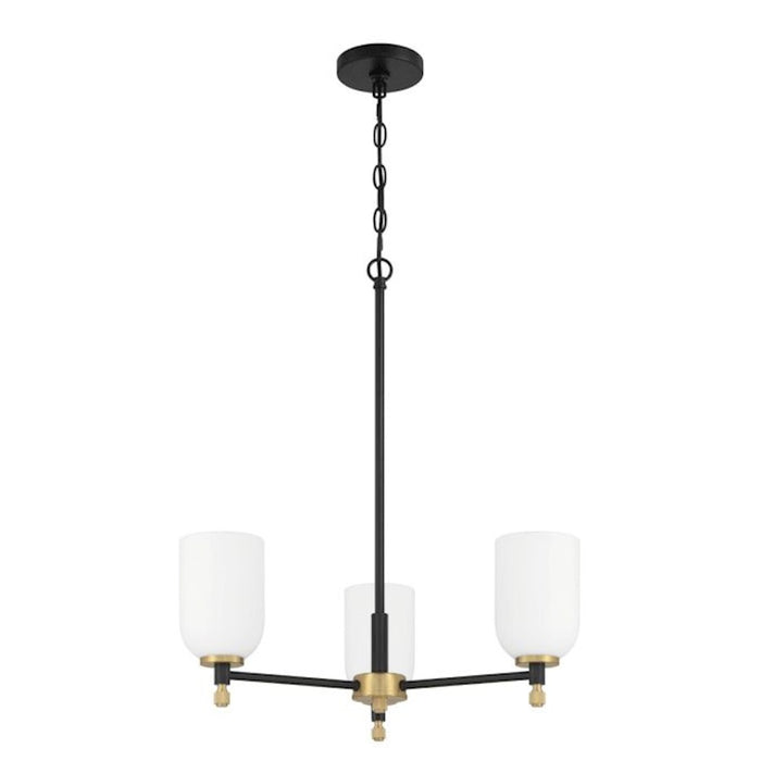 Craftmade Council 3 Light Chandelier, Black/Brass/White Frosted