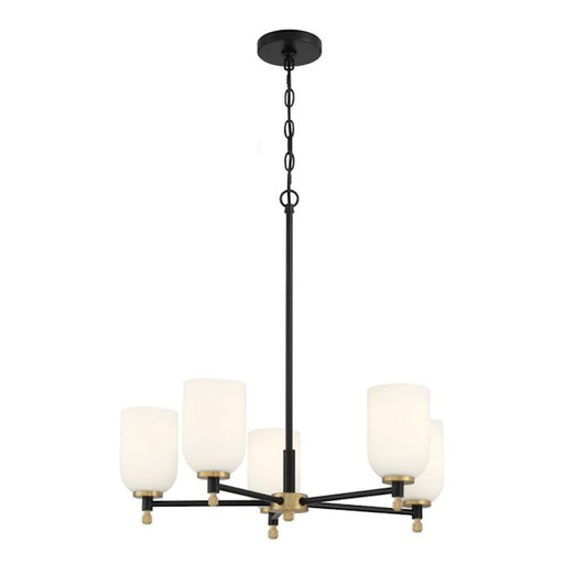 Craftmade Council 5 Light Chandelier, Black/Brass/White Frosted