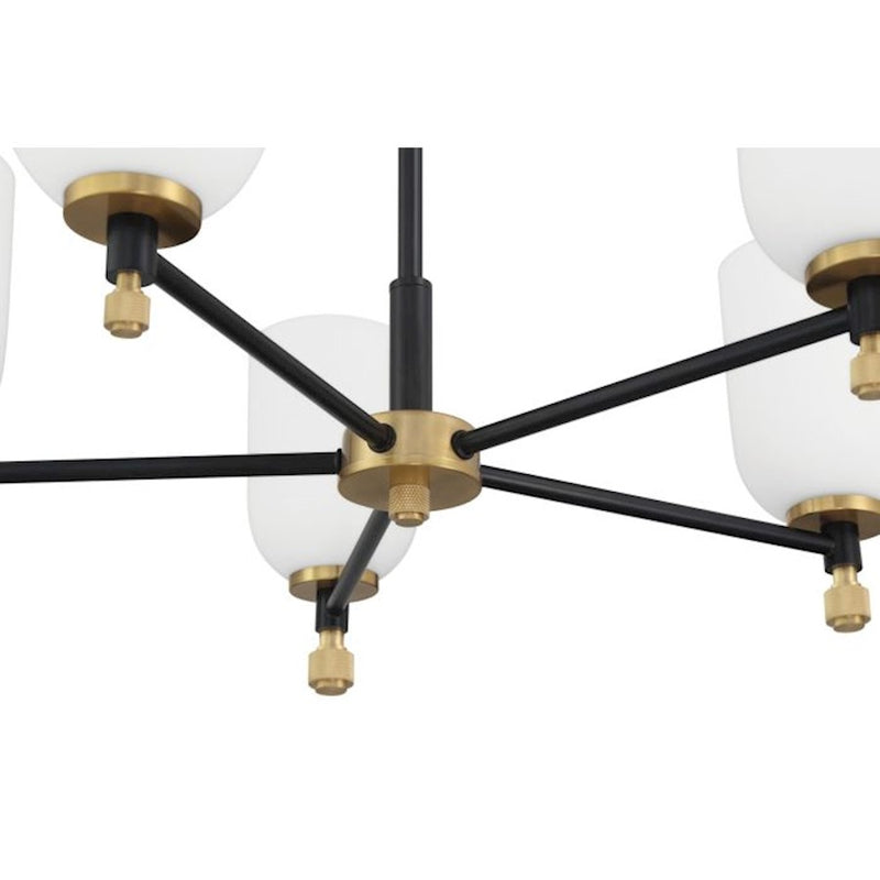 Craftmade Council 5 Light Chandelier, Black/Brass/White Frosted