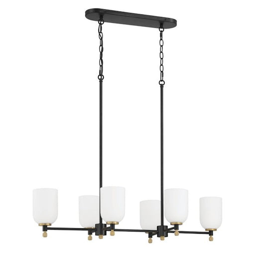 Craftmade Council 6 Light Island, Black/Brass/White Frosted - 60376-FBSB