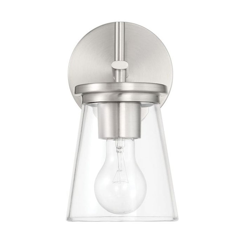 Craftmade Connell 1 Light Wall Sconce, Nickel/Clear