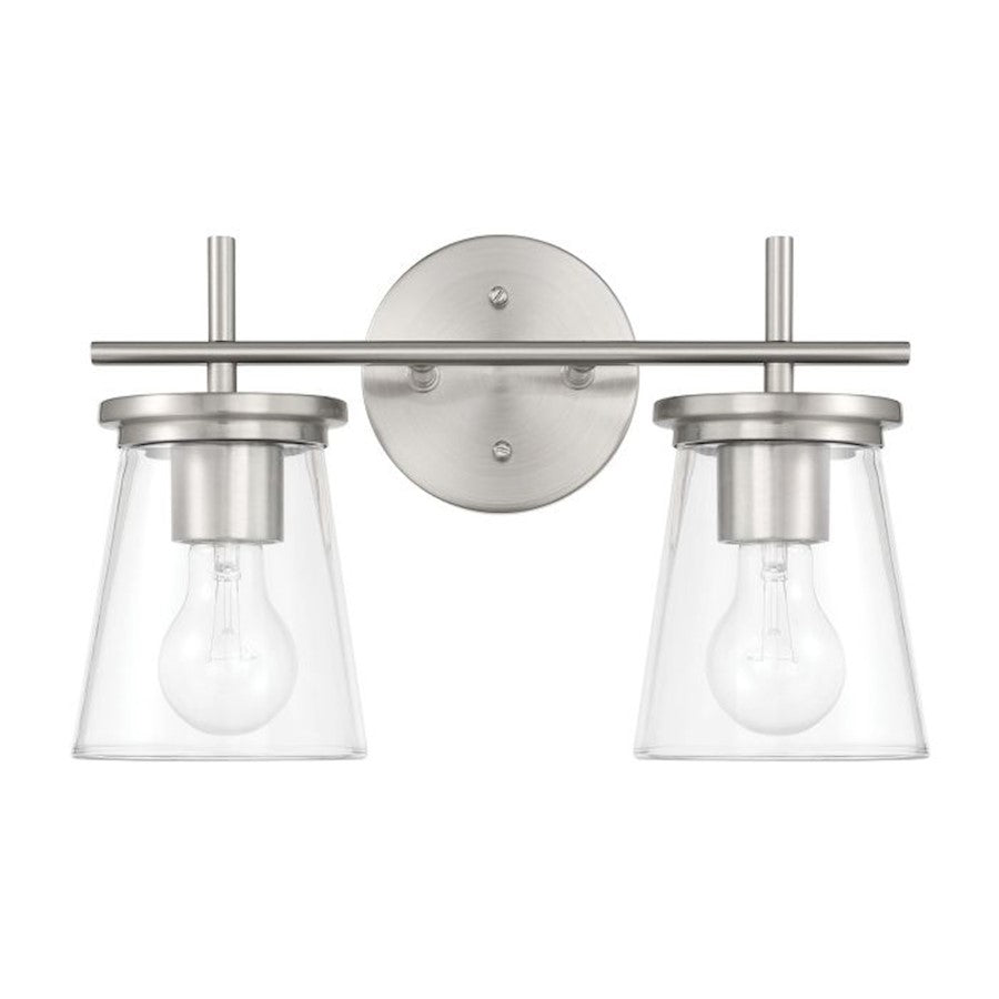 Craftmade Connell 2 Light Vanity, Nickel/Clear - 60402-BNK