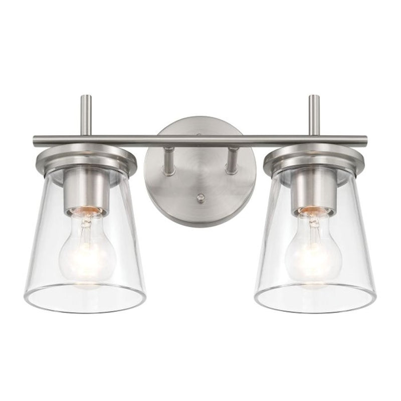 Craftmade Connell 2 Light Vanity, Nickel/Clear